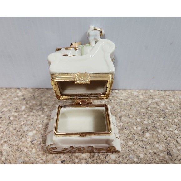 Vintage Lenox Christmas Sleigh Treasure Box Horse Bear - Picture 5 of 8